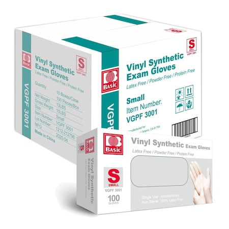 Zoro Select Disposable Gloves, Vinyl, 4 mil, Latex-Free, Powder-Free, Clear, S, (es of 100), PK10 VinylSC